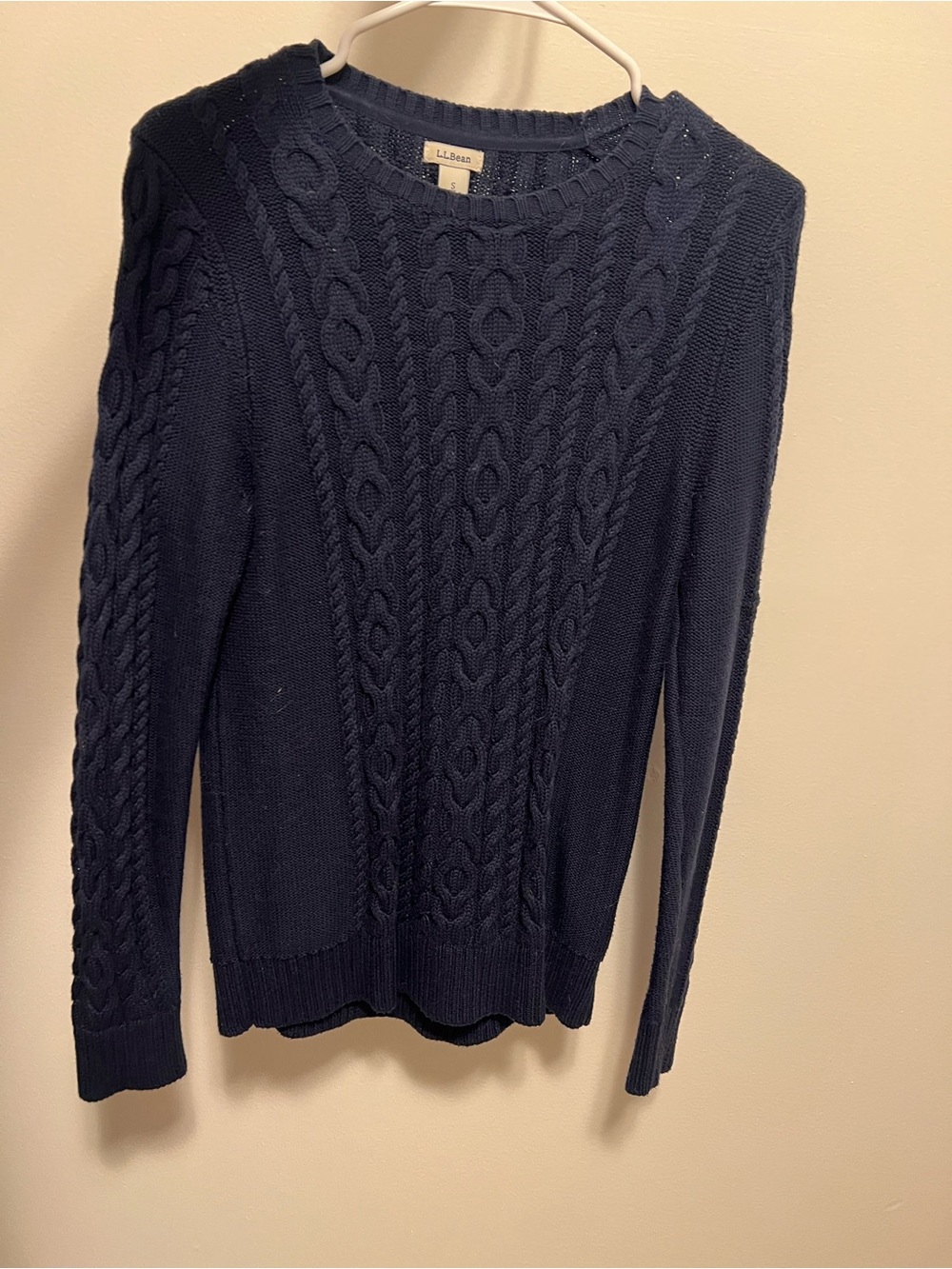 L.L. Bean Navy Cable-Knit Crewneck Sweater